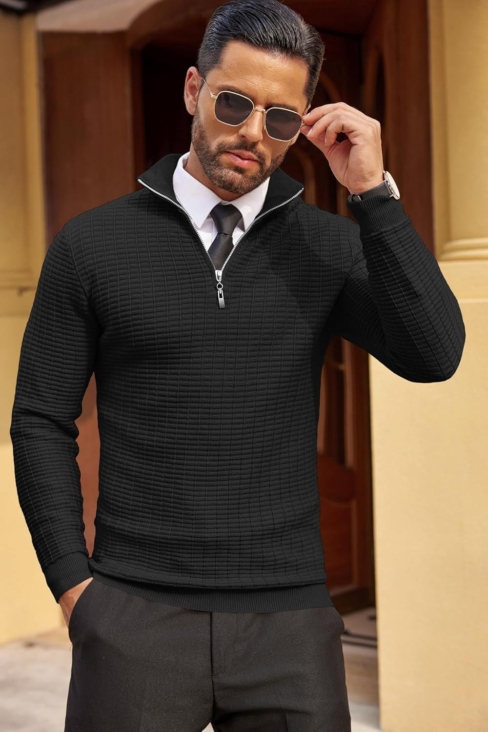 Men'S Quarter Zip Sweaters Slim Fit Lightweight Cotton Knitted Casual Mock Neck Pullover Sweaters