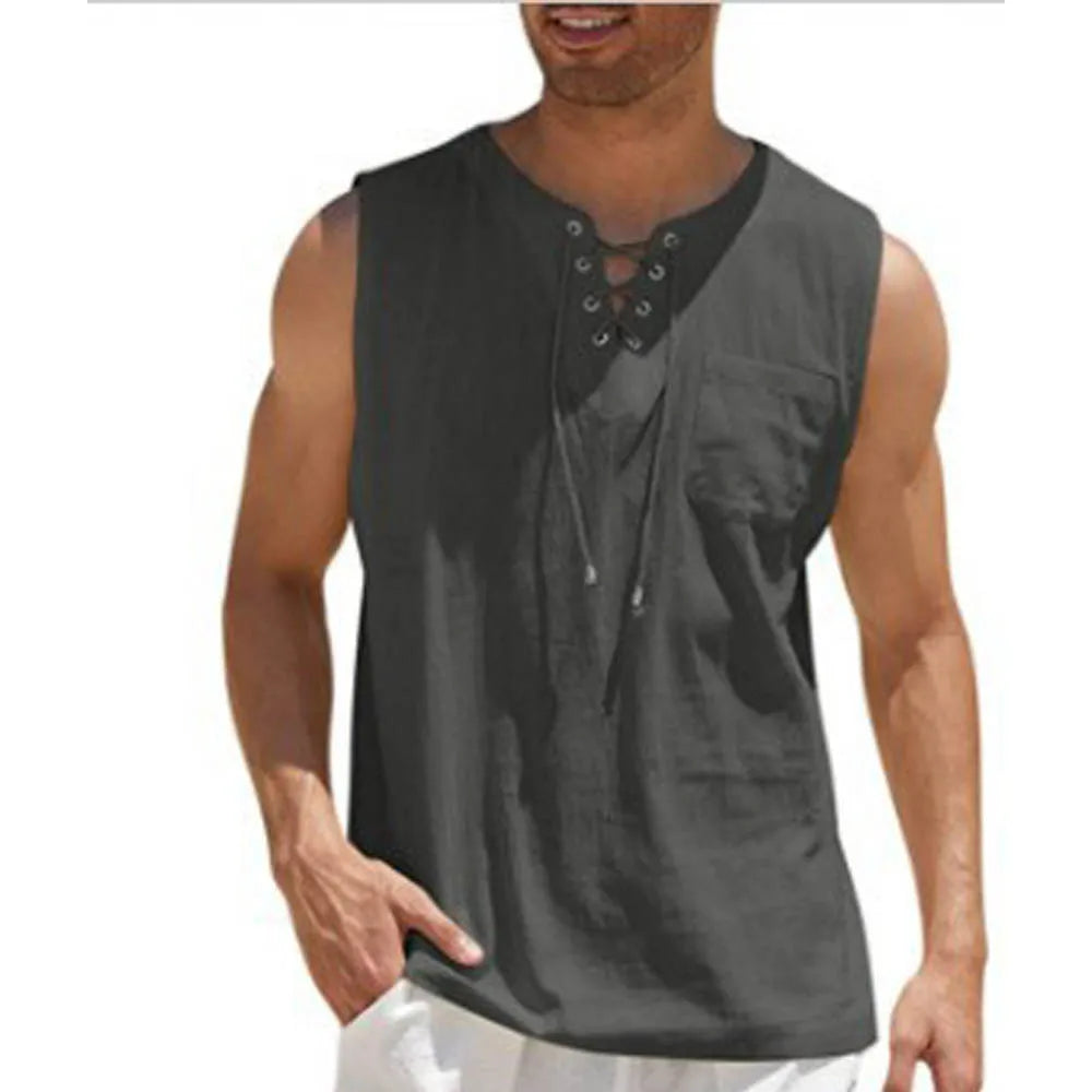 Men'S Lightweight Tank Tops Summer Sleeveless T-Shirt Solid Color Loose Breathable Shirt Casual Tethered Vest T Shirt