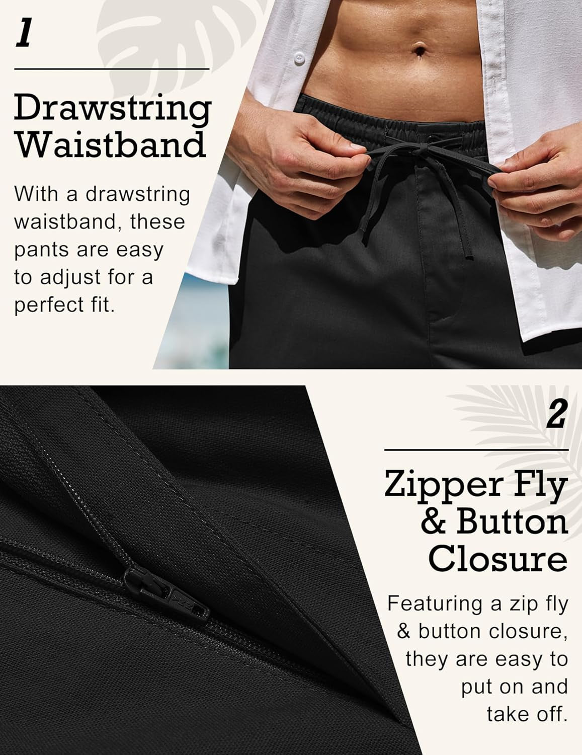 Men'S Casual Linen Pants Elastic Waist Drawstring Beach Summer Pants Lightweight Linen Trousers