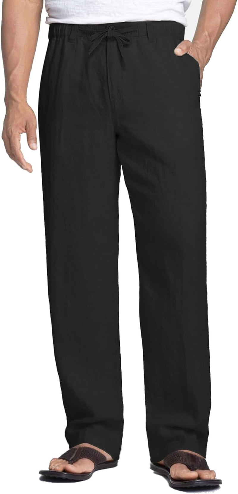Men'S Casual Linen Pants Elastic Waist Drawstring Beach Summer Pants Lightweight Linen Trousers
