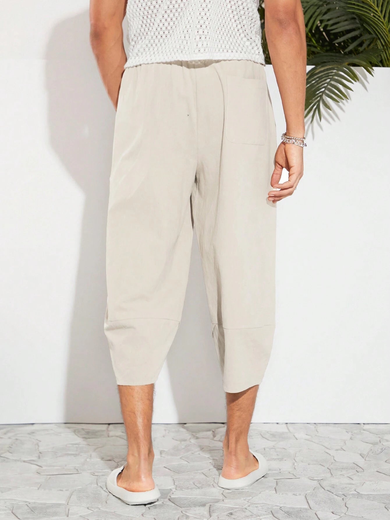 Manfinity VCAY Men Cotton Tie Waist Tulip Hem Capri Pants