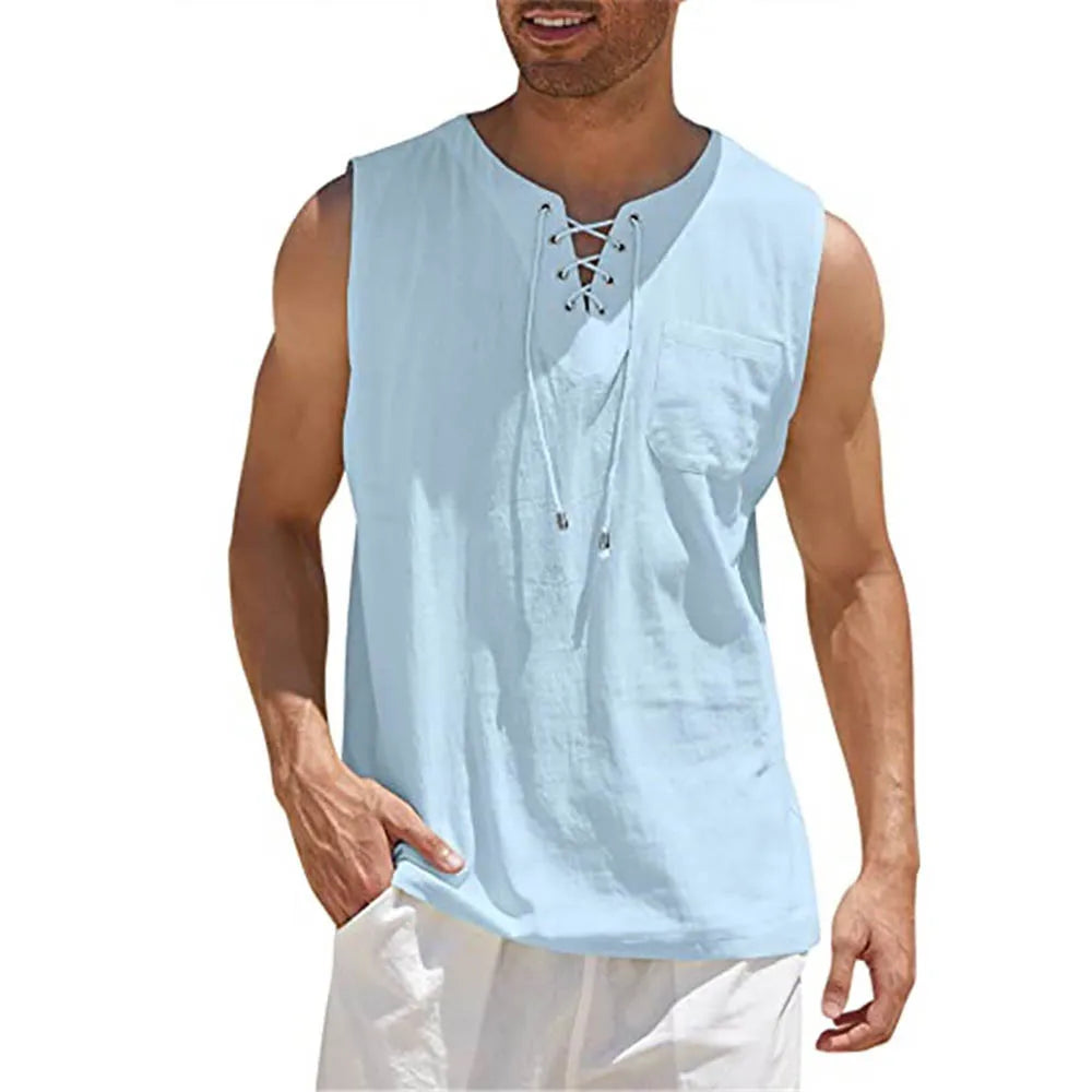 Men'S Lightweight Tank Tops Summer Sleeveless T-Shirt Solid Color Loose Breathable Shirt Casual Tethered Vest T Shirt
