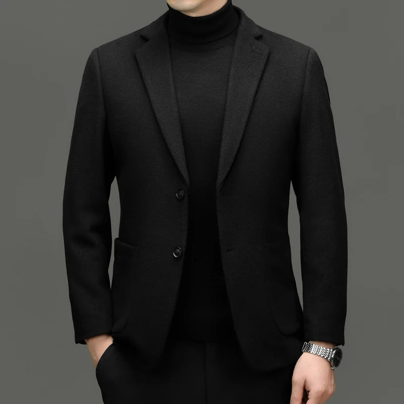 Men Cashmere Blazers Gray Coffee Black Sheep Wool Suit Jackets Slim Fit Design Middle Class Outfit Old Money Style Clothes 2024