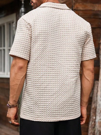Manfinity Homme Men Solid Button up Short Sleeve Casual Plain Shirt for Boyfriend Gift