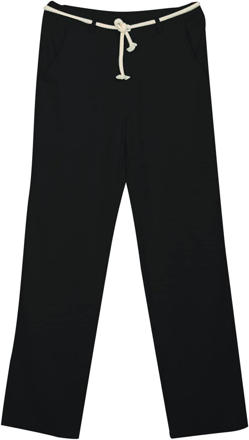 Men'S Casual Lace-Up Pocket Solid Color Cotton and Hemp Trousers Pants Wide Leg Straight Baggy Leopard Print Palazzo Pant Belted Cropped Paper Bag Premium Pleated Maxi Gaucho, 10-Black