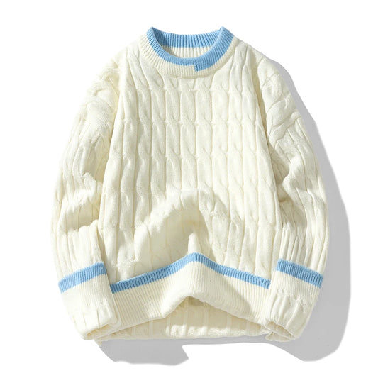 Autumn Winter Men'S Sweater Warm Knit Pullovers Fashion Loose Knitted Sweaters Men Youthful Vitality Patchwork Casual Pullovers