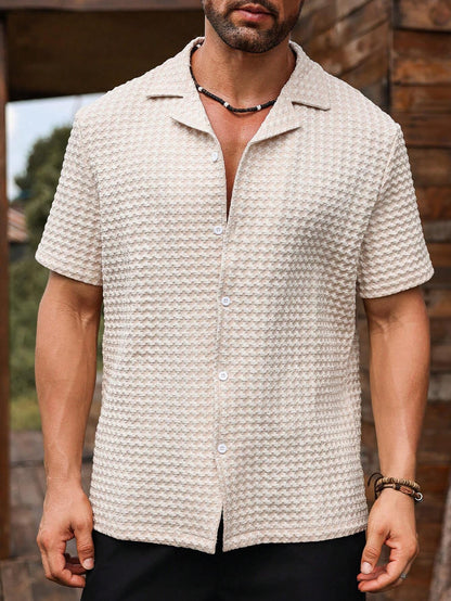 Manfinity Homme Men Solid Button up Short Sleeve Casual Plain Shirt for Boyfriend Gift