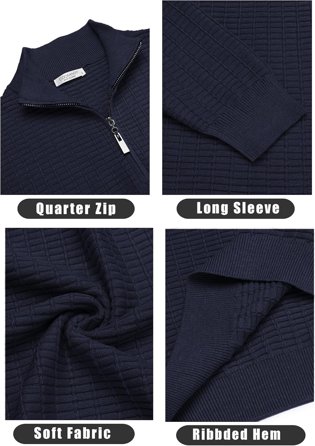 Men'S Quarter Zip Sweaters Slim Fit Lightweight Cotton Knitted Casual Mock Neck Pullover Sweaters