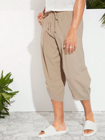 Manfinity VCAY Men Cotton Tie Waist Tulip Hem Capri Pants