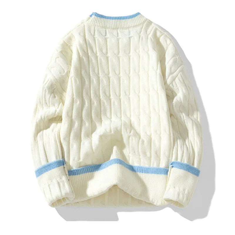 Autumn Winter Men'S Sweater Warm Knit Pullovers Fashion Loose Knitted Sweaters Men Youthful Vitality Patchwork Casual Pullovers