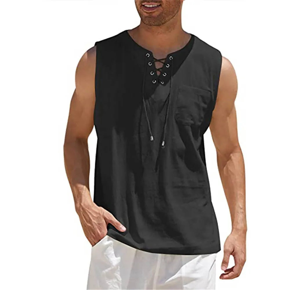 Men'S Lightweight Tank Tops Summer Sleeveless T-Shirt Solid Color Loose Breathable Shirt Casual Tethered Vest T Shirt