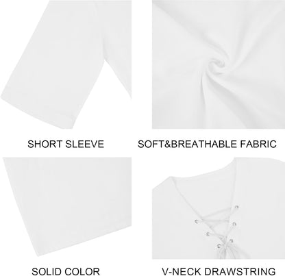 Men'S Fashion Shirt Short Sleeve Beach V-Neck Drawstring Printing Yoga African Summer Top