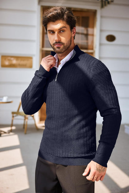 Men'S Quarter Zip Sweaters Slim Fit Lightweight Cotton Knitted Casual Mock Neck Pullover Sweaters