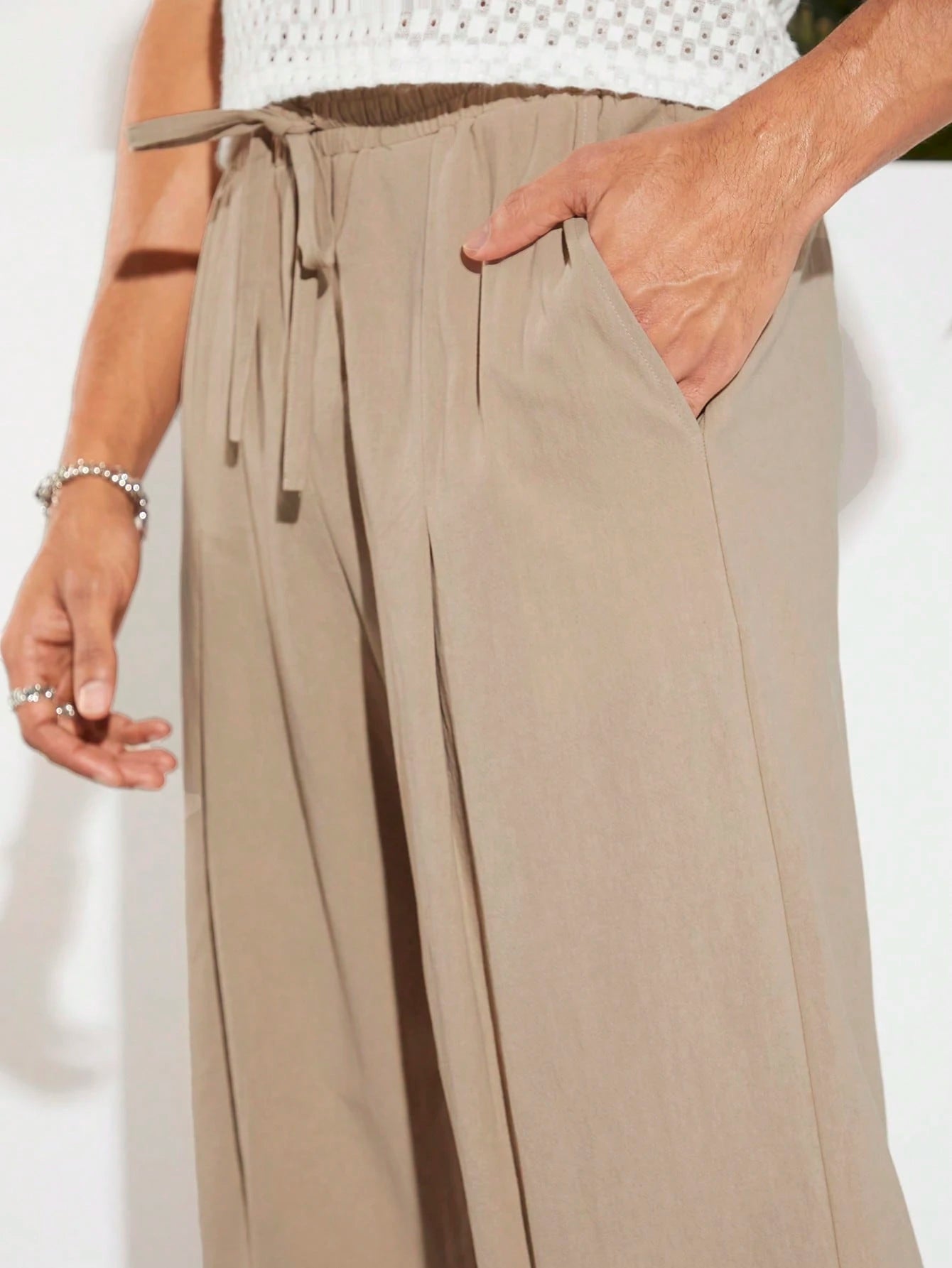 Manfinity VCAY Men Cotton Tie Waist Tulip Hem Capri Pants