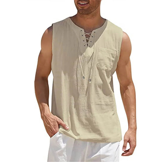 Men'S Lightweight Tank Tops Summer Sleeveless T-Shirt Solid Color Loose Breathable Shirt Casual Tethered Vest T Shirt