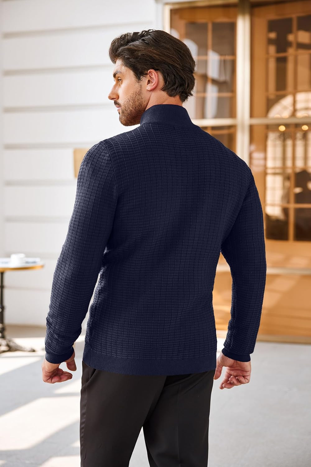 Men'S Quarter Zip Sweaters Slim Fit Lightweight Cotton Knitted Casual Mock Neck Pullover Sweaters