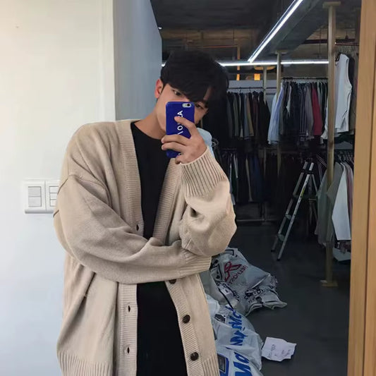 New Men'S Clothing V-Neck Single-Breasted Men'S Wear Knitted Sweater Loose Solid Color Knitted Cardigan Coat Autumn