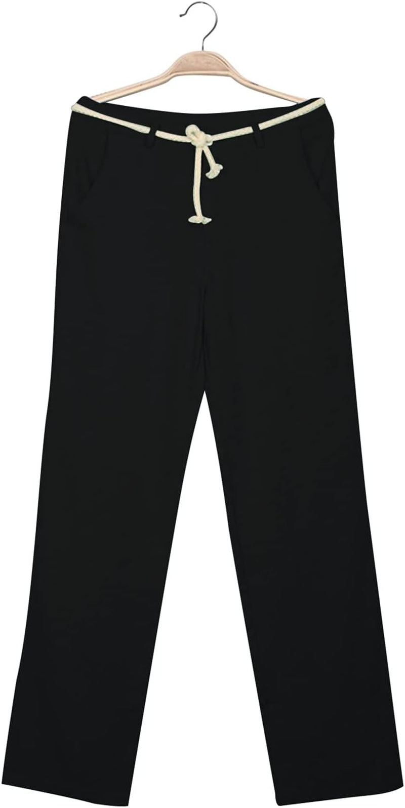 Men'S Casual Lace-Up Pocket Solid Color Cotton and Hemp Trousers Pants Wide Leg Straight Baggy Leopard Print Palazzo Pant Belted Cropped Paper Bag Premium Pleated Maxi Gaucho, 10-Black