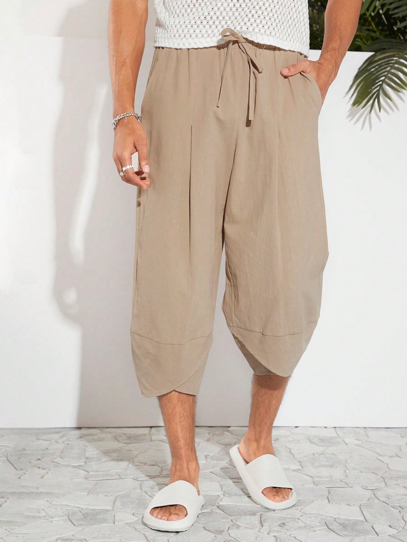 Manfinity VCAY Men Cotton Tie Waist Tulip Hem Capri Pants