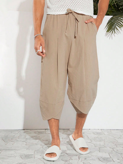 Manfinity VCAY Men Cotton Tie Waist Tulip Hem Capri Pants