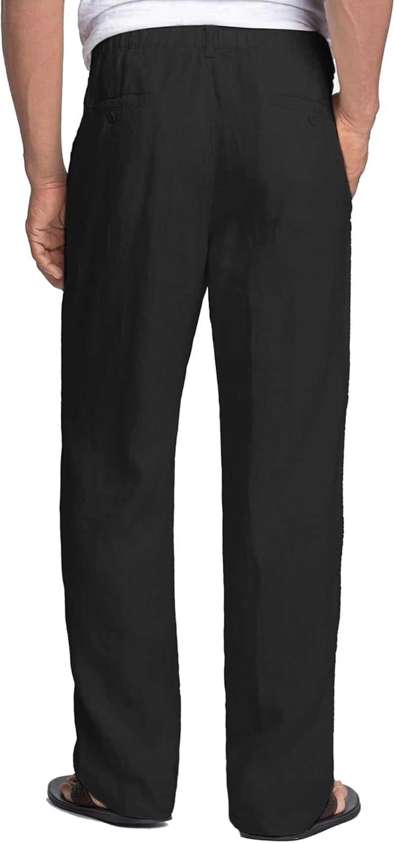 Men'S Casual Linen Pants Elastic Waist Drawstring Beach Summer Pants Lightweight Linen Trousers