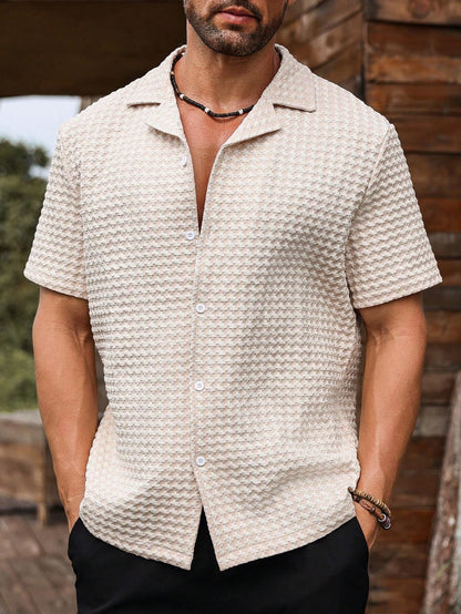 Manfinity Homme Men Solid Button up Short Sleeve Casual Plain Shirt for Boyfriend Gift
