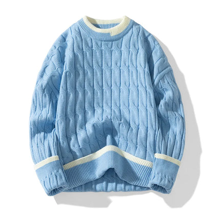 Autumn Winter Men'S Sweater Warm Knit Pullovers Fashion Loose Knitted Sweaters Men Youthful Vitality Patchwork Casual Pullovers