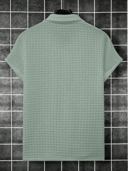 Manfinity Homme Men Solid Button up Short Sleeve Casual Plain Shirt for Boyfriend Gift