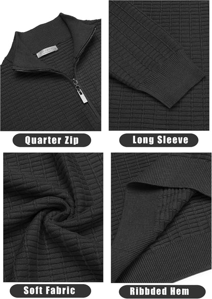 Men'S Quarter Zip Sweaters Slim Fit Lightweight Cotton Knitted Casual Mock Neck Pullover Sweaters