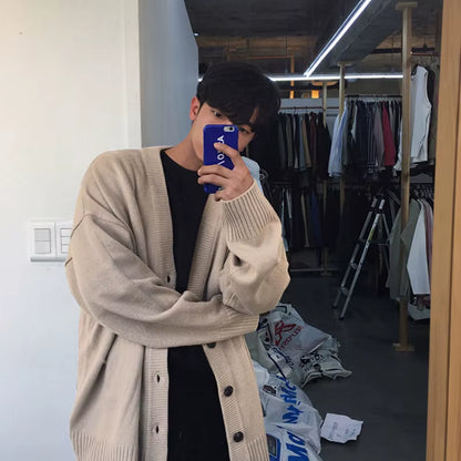 New Men'S Clothing V-Neck Single-Breasted Men'S Wear Knitted Sweater Loose Solid Color Knitted Cardigan Coat Autumn