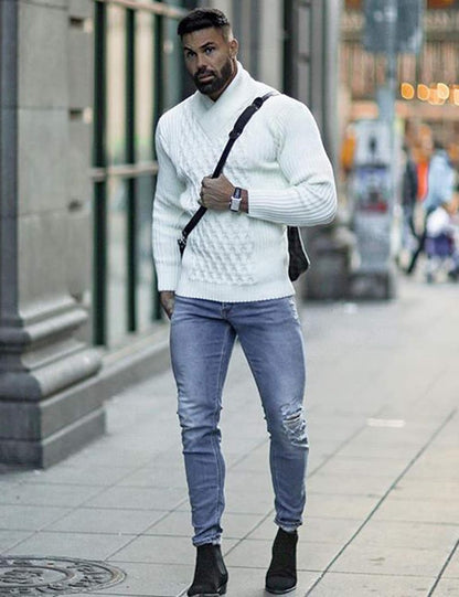 Mens Pullover Sweaters Fashion Diamond Knit Sweater Stylish Knitwear Lightweight Jumper