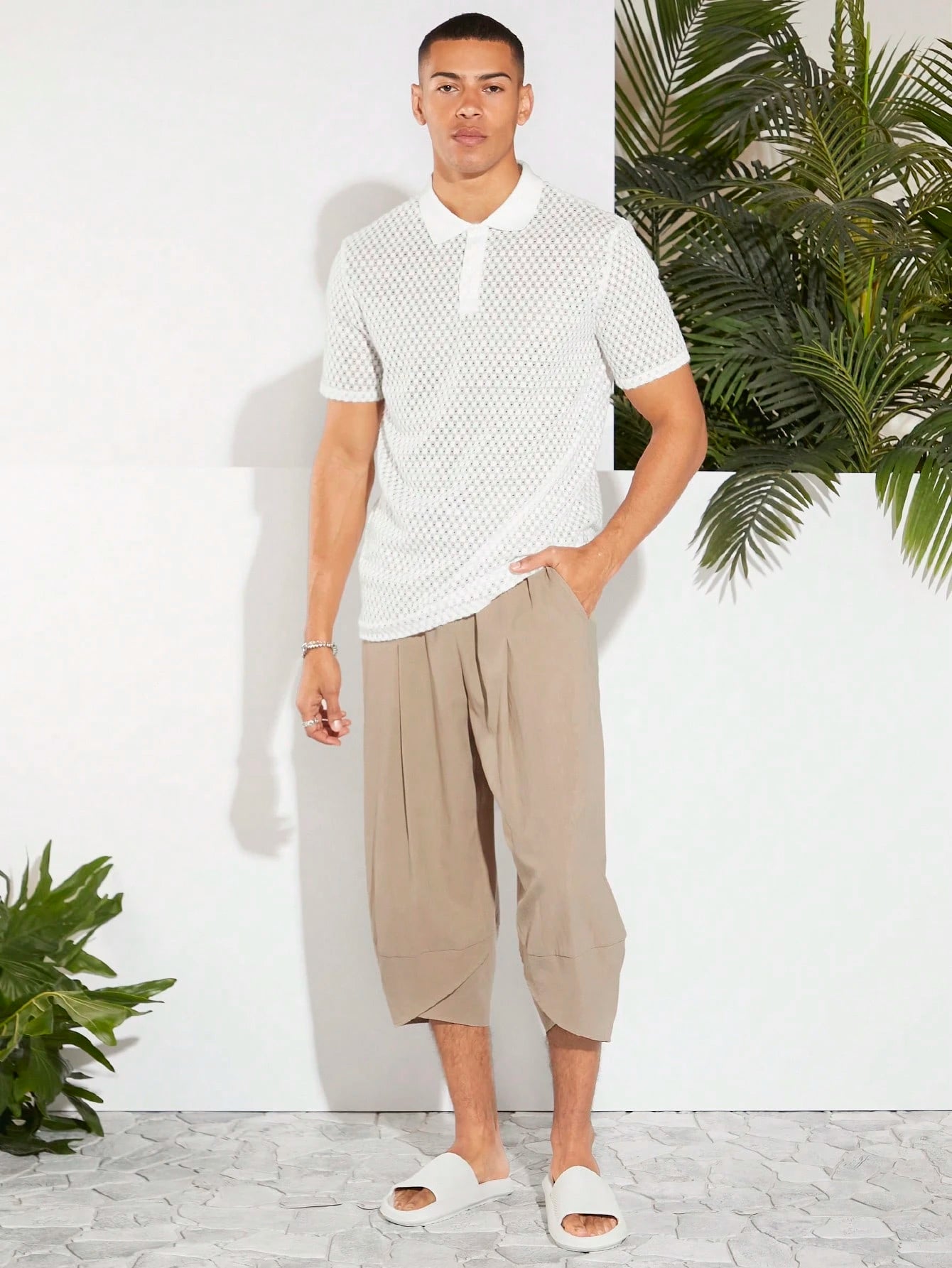 Manfinity VCAY Men Cotton Tie Waist Tulip Hem Capri Pants