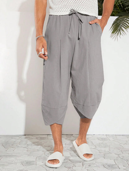 Manfinity VCAY Men Cotton Tie Waist Tulip Hem Capri Pants