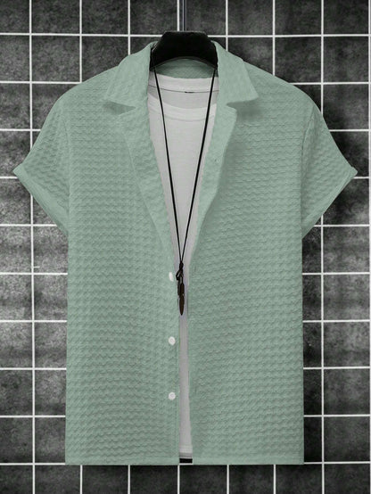 Manfinity Homme Men Solid Button up Short Sleeve Casual Plain Shirt for Boyfriend Gift
