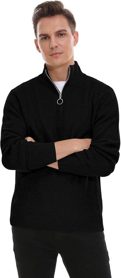 Men'S Soft Sweaters Quarter Zip Pullover Classic Ribbed Turtleneck Sweater