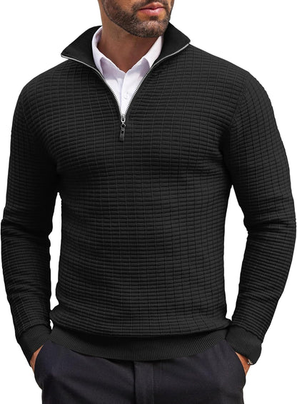Men'S Quarter Zip Sweaters Slim Fit Lightweight Cotton Knitted Casual Mock Neck Pullover Sweaters