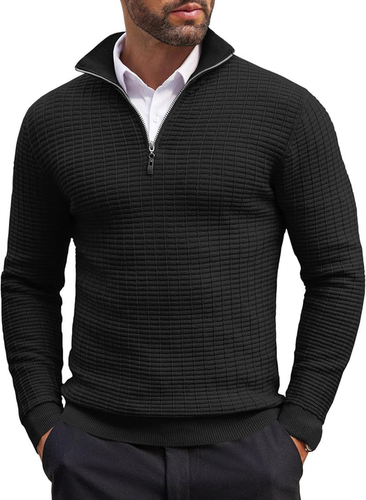 Men'S Quarter Zip Sweaters Slim Fit Lightweight Cotton Knitted Casual Mock Neck Pullover Sweaters