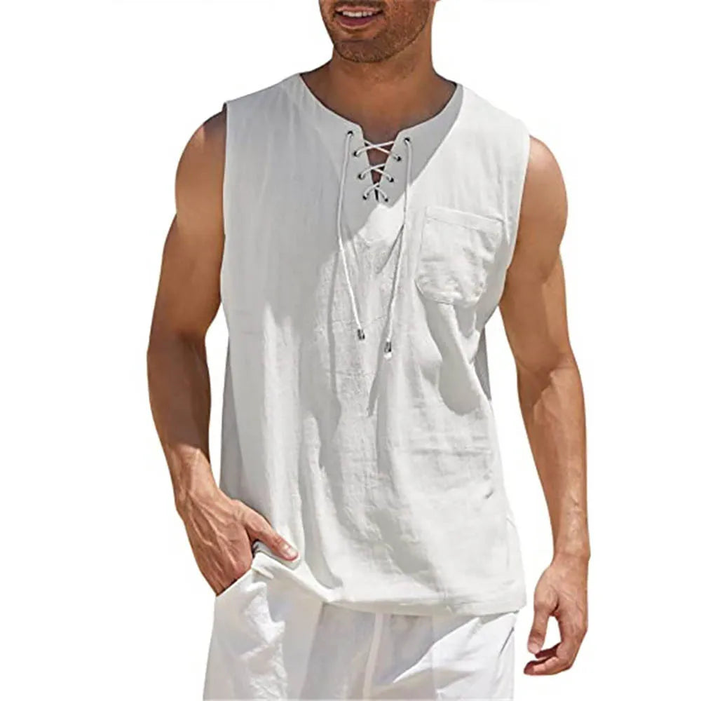 Men'S Lightweight Tank Tops Summer Sleeveless T-Shirt Solid Color Loose Breathable Shirt Casual Tethered Vest T Shirt