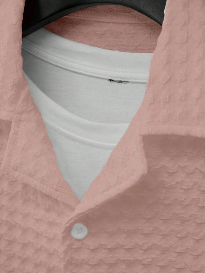 Manfinity Homme Men Solid Button up Short Sleeve Casual Plain Shirt for Boyfriend Gift