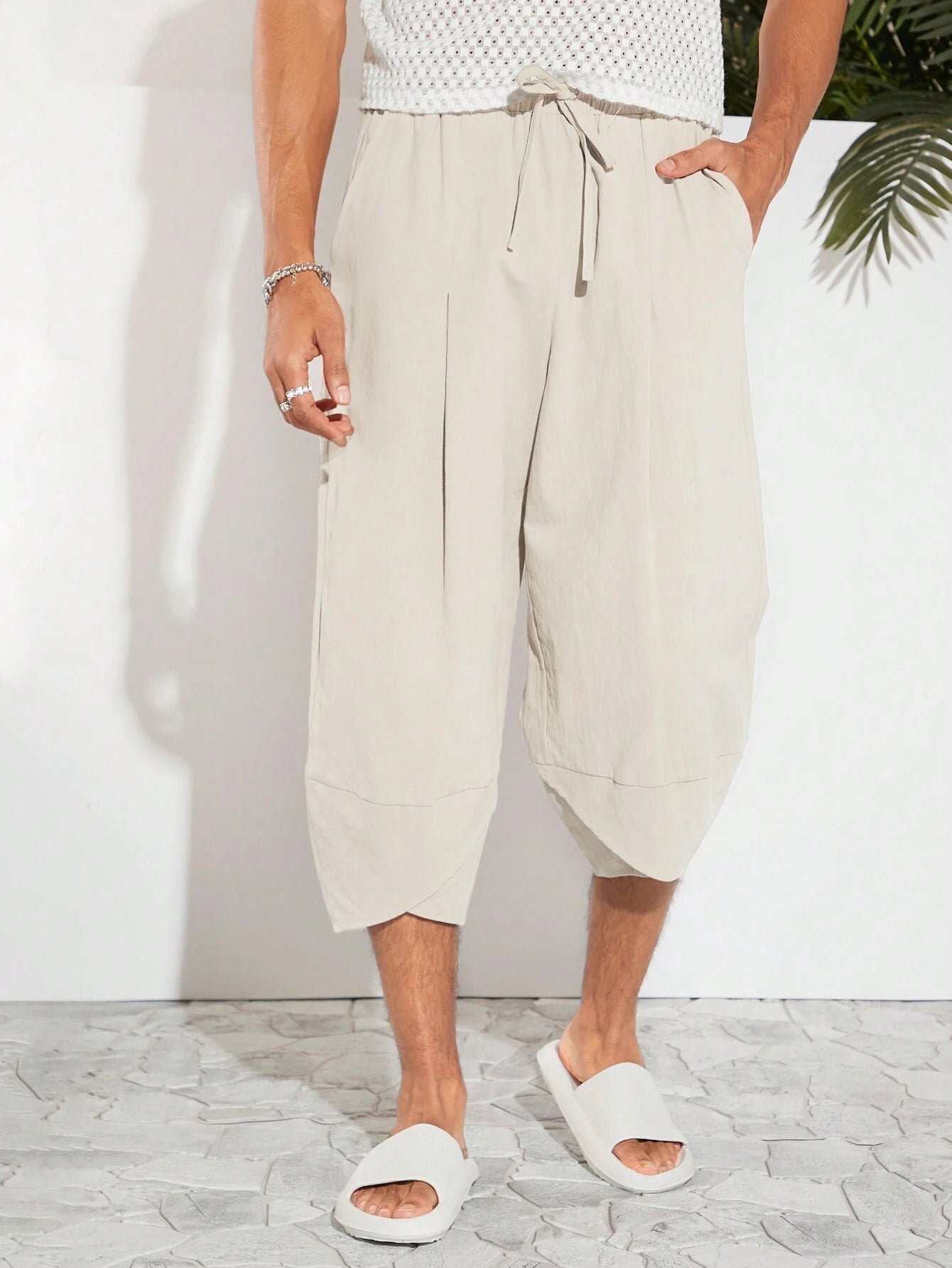 Manfinity VCAY Men Cotton Tie Waist Tulip Hem Capri Pants