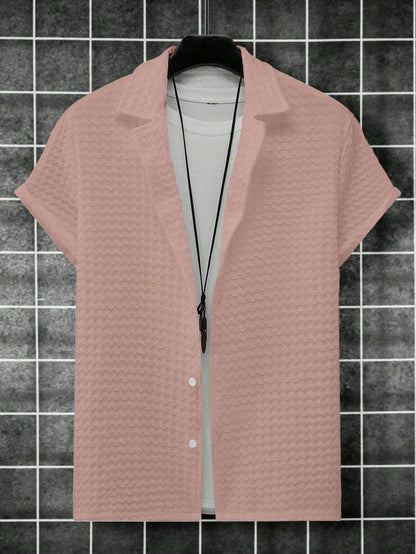 Manfinity Homme Men Solid Button up Short Sleeve Casual Plain Shirt for Boyfriend Gift