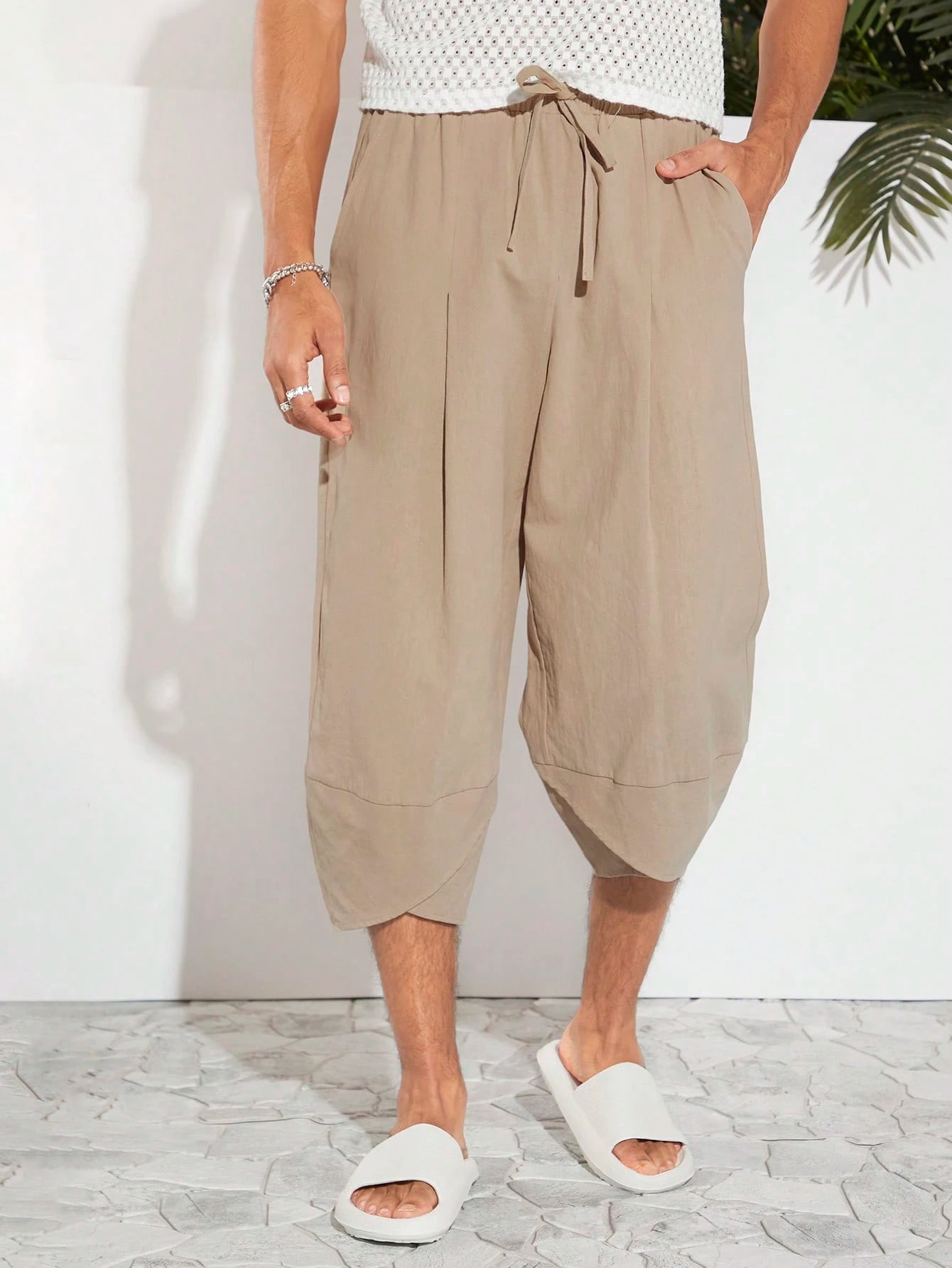 Manfinity VCAY Men Cotton Tie Waist Tulip Hem Capri Pants