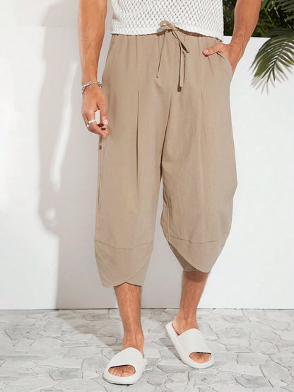 Manfinity VCAY Men Cotton Tie Waist Tulip Hem Capri Pants