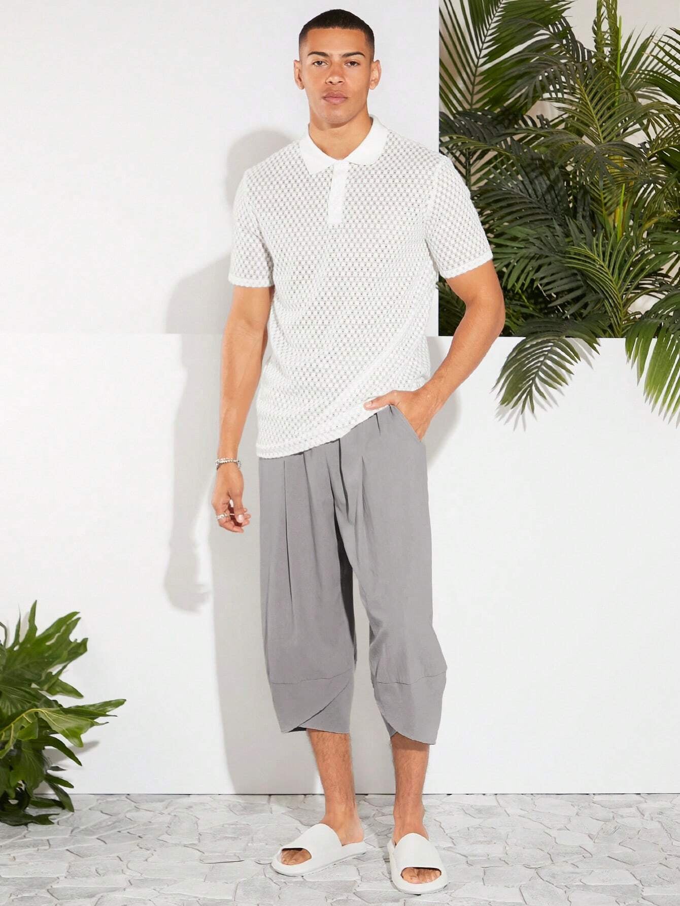 Manfinity VCAY Men Cotton Tie Waist Tulip Hem Capri Pants