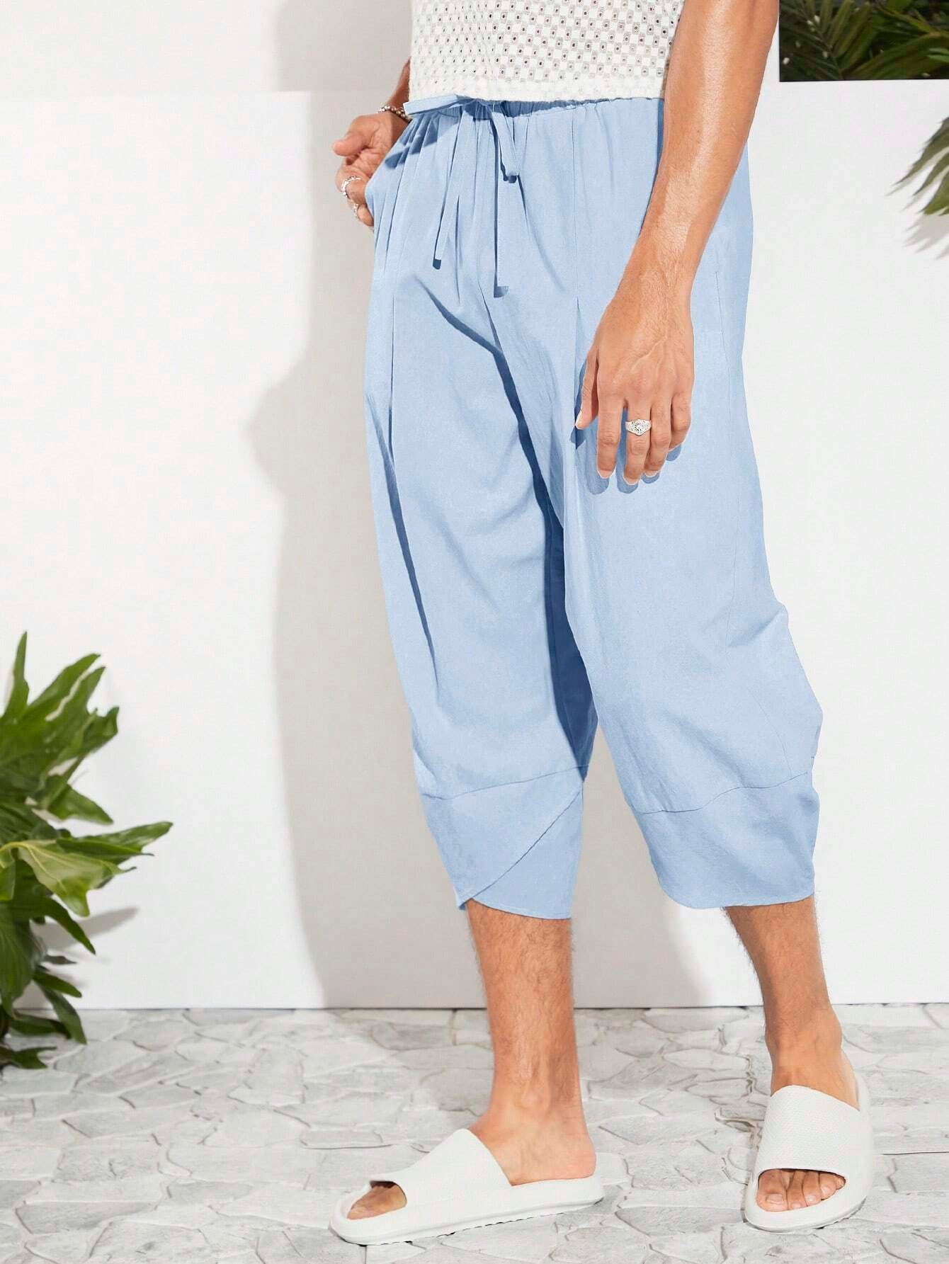 Manfinity VCAY Men Cotton Tie Waist Tulip Hem Capri Pants
