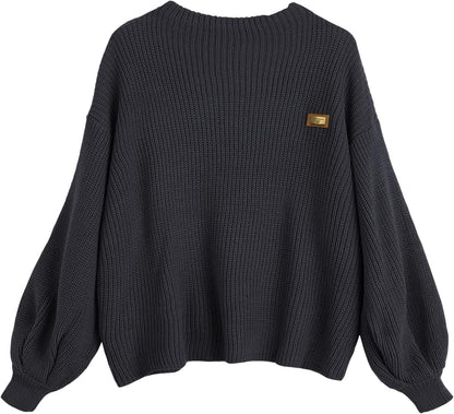Women Crewneck Sweater Casual Long Sleeve Loose Knit Pullover Tops
