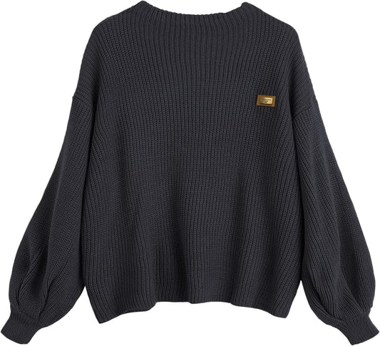 Women Crewneck Sweater Casual Long Sleeve Loose Knit Pullover Tops