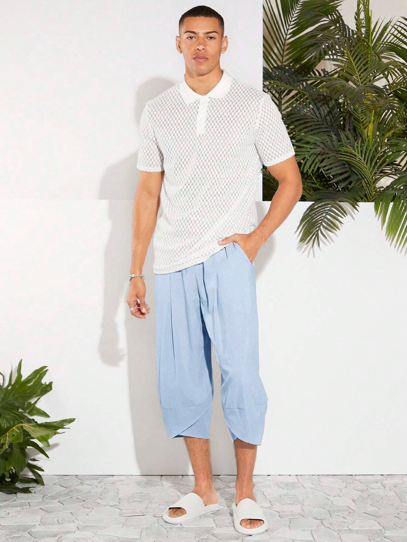 Manfinity VCAY Men Cotton Tie Waist Tulip Hem Capri Pants