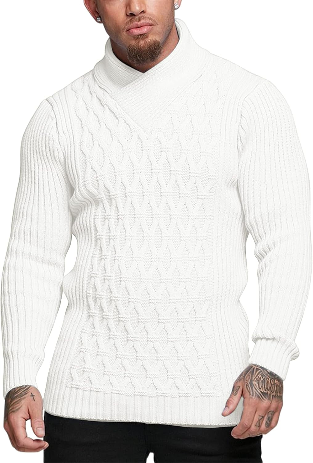 Mens Pullover Sweaters Fashion Diamond Knit Sweater Stylish Knitwear Lightweight Jumper