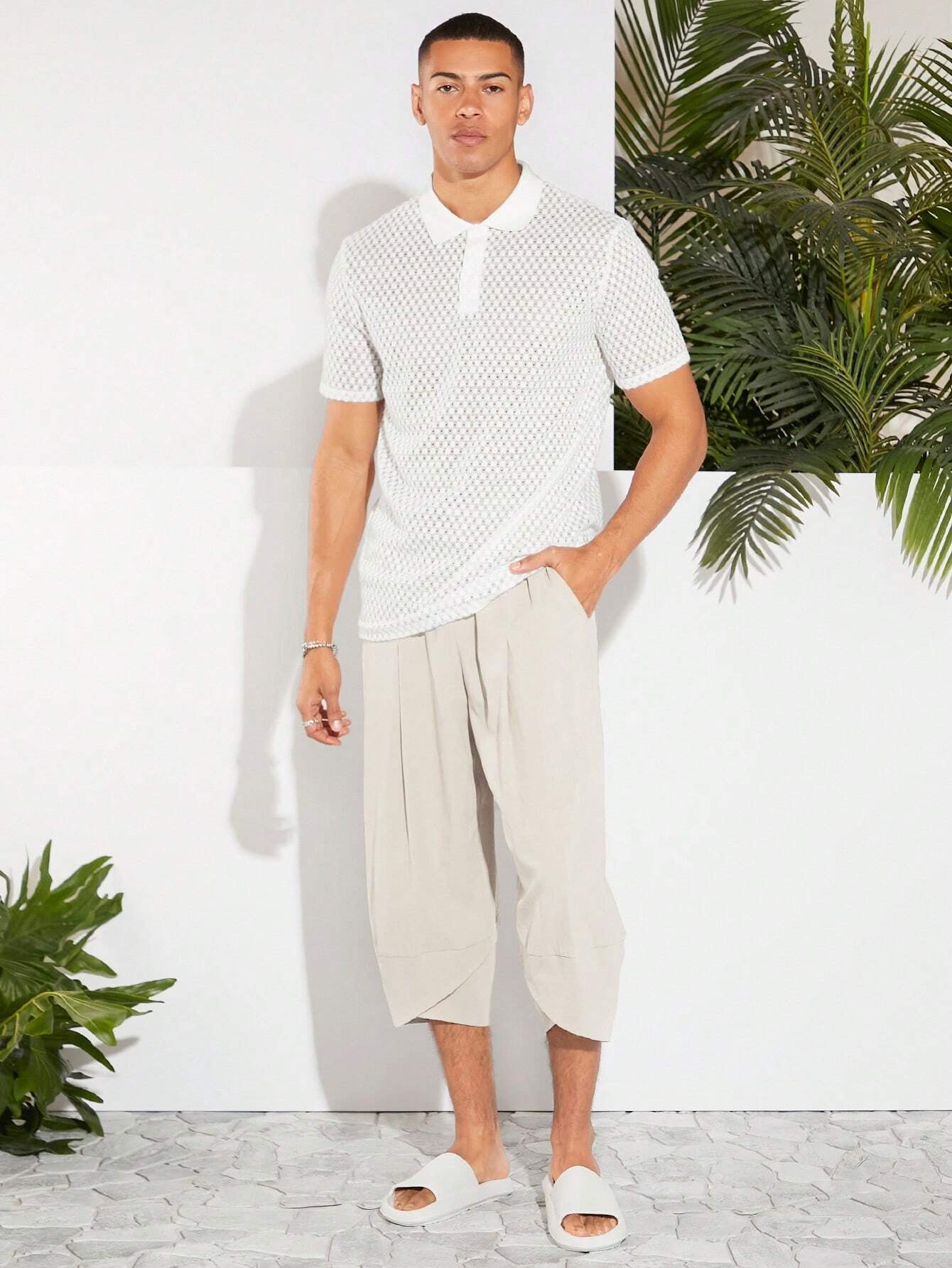 Manfinity VCAY Men Cotton Tie Waist Tulip Hem Capri Pants